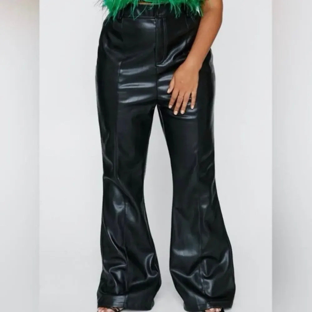 Nasty Gal NWT Faux Leather Seam Front Flare Pants